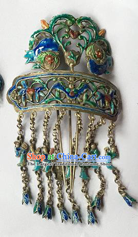 Chinese Ancient Empress Cloisonne Tassel Hairpin Traditional Qing Dynasty Court Queen Hair Comb