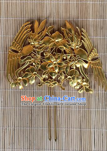Chinese Ancient Court Beauty Hairpin Traditional Ming Dynasty Empress Golden Phoenix Hair Stick Headdress
