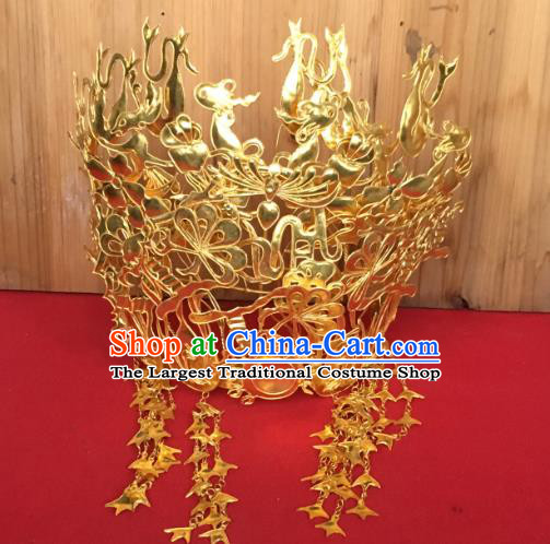 Chinese Ancient Bride Golden Hair Crown Traditional Ming Dynasty Wedding Phoenix Coronet Headwear