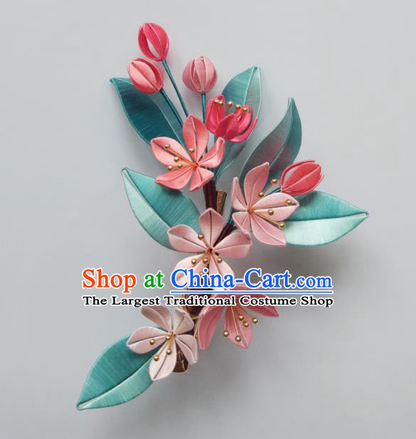 Chinese Traditional Pink Silk Begonia Hairpin Ancient Princess Hair Stick Song Dynasty Hair Accessories