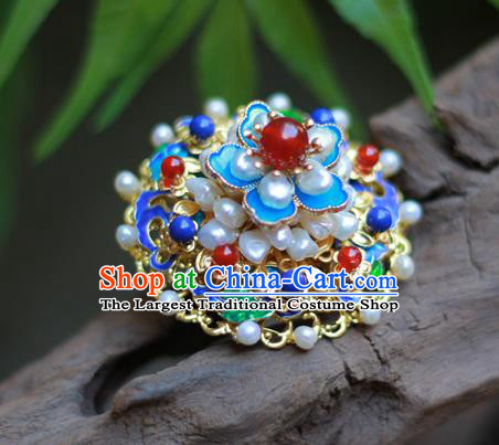 Chinese Traditional Ming Dynasty Hanfu Blueing Plum Hair Crown Ancient Empress Pearls Hairpin