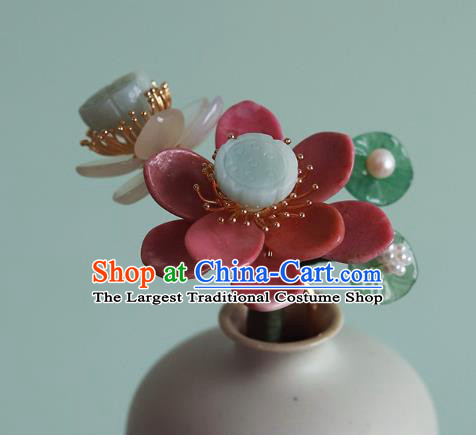 Chinese Traditional Hanfu Jadeite Hairpin Hair Accessories Ancient Princess Red Lotus Hair Stick