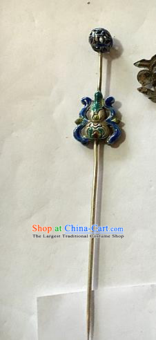 Chinese Ancient Noble Lady Enamel Hair Stick Traditional Qing Dynasty Imperial Consort Silver Gourd Hairpin