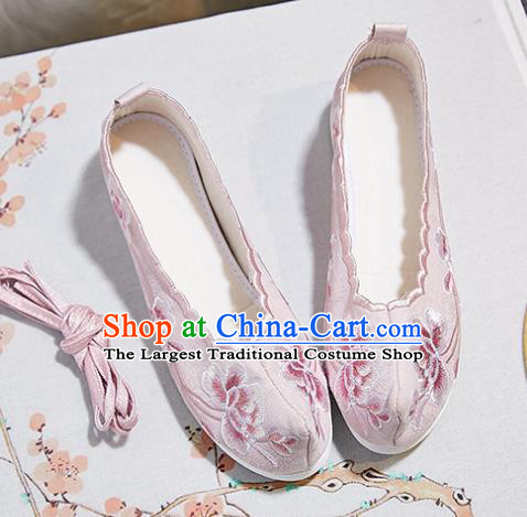 China National Embroidered Flowers Shoes Traditional Ming Dynasty Hanfu Shoes Handmade Princess Pink Cloth Shoes