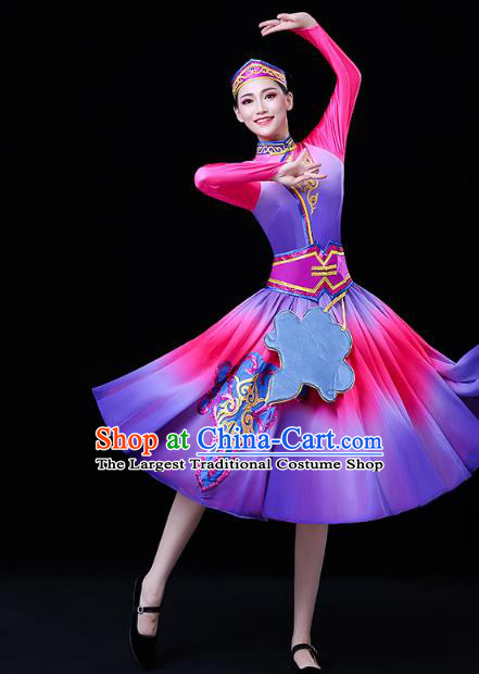 Chinese Mongol Ethnic Stage Performance Purple Dress Traditional Mongolian Nationality Dance Costume