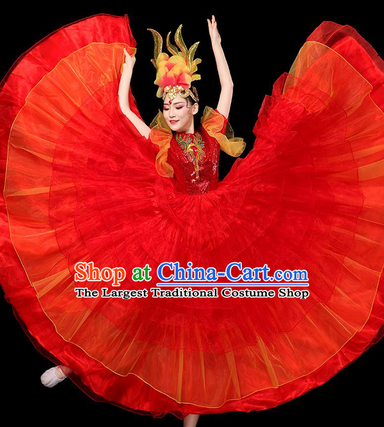 China Spring Festival Gala Opening Dance Red Dress Chorus Group Performance Clothing