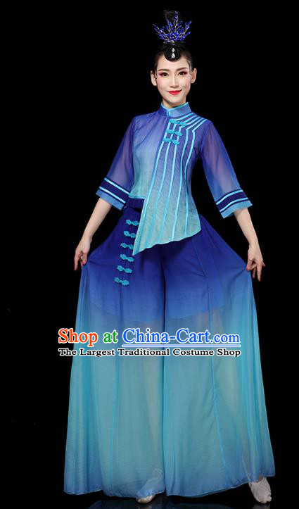 China Yangko Dance Performance Clothing Traditional Drum Dance Costume Folk Dance Blue Outfits