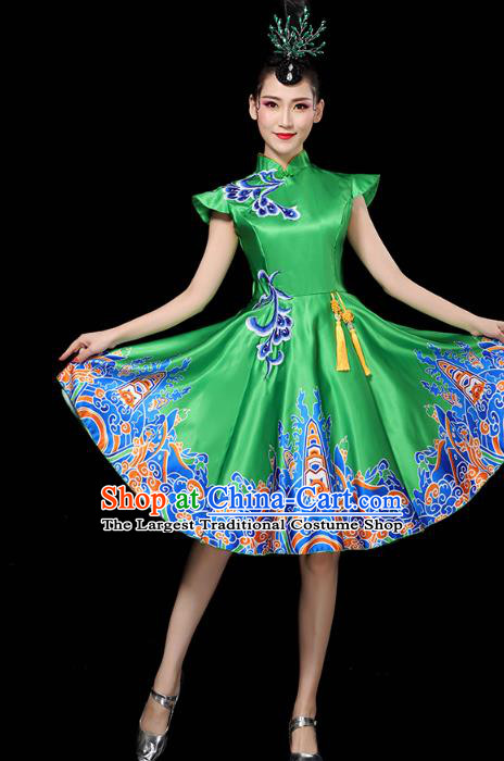 China Woman Group Modern Dance Clothing Spring Festival Gala Opening Dance Performance Green Short Dress