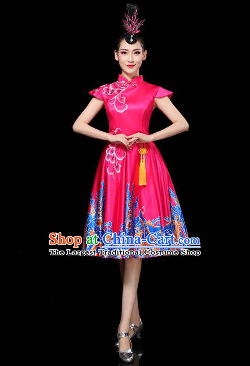 China Woman Chorus Group Clothing Spring Festival Gala Opening Dance Modern Dance Rosy Short Dress