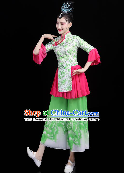 China Village Lady Dance Costume Folk Dance Green Outfits Traditional New Year Yangko Dance Clothing