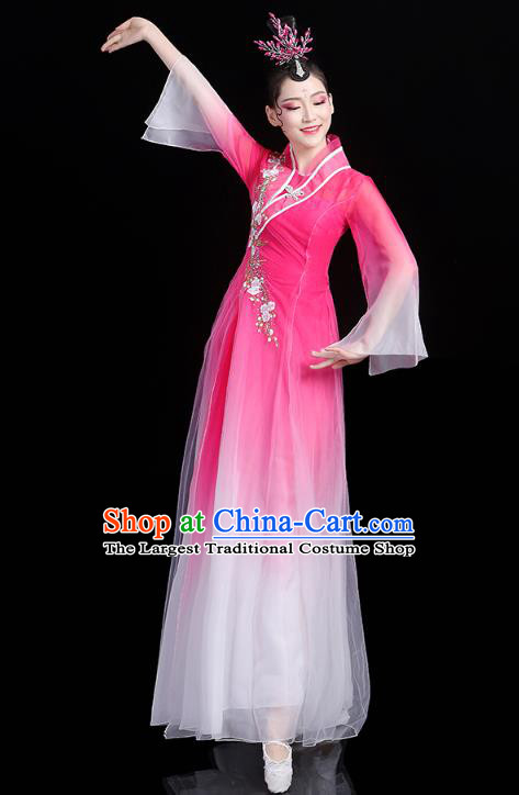 Chinese Classical Dance Rosy Dress Traditional Group Dance Performance Costume Umbrella Dance Clothing