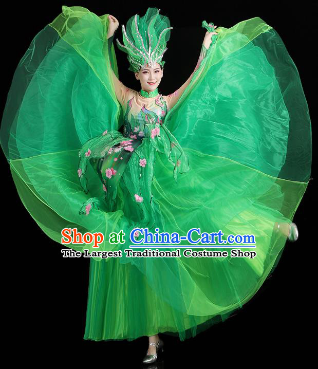 China Woman Modern Dance Clothing Spring Festival Gala Opening Group Dance Green Dress