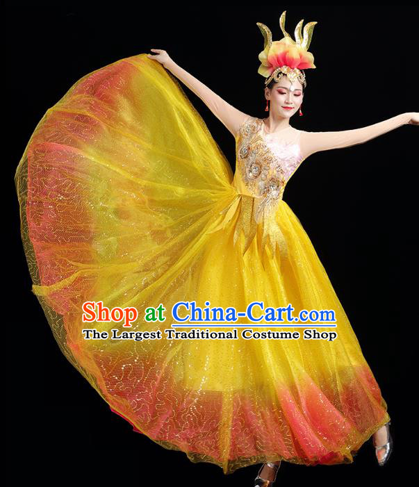 China Modern Dance Stage Performance Clothing Spring Festival Gala Opening Dance Yellow Dress