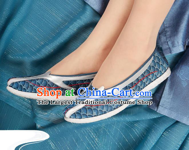 China National Dragon Horn Shoes Traditional Hanfu Shoes Handmade Navy Cloth Shoes