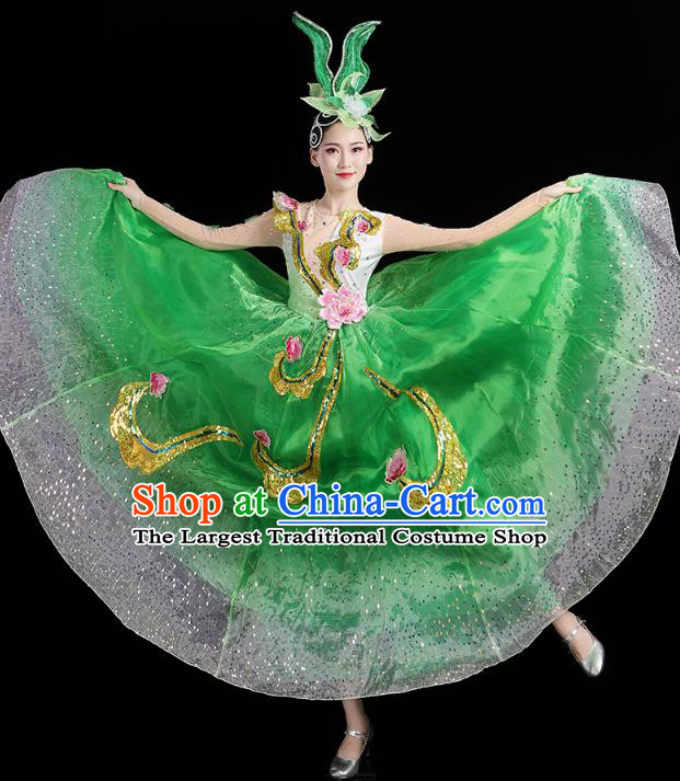 China Spring Festival Gala Opening Dance Flowers Dance Green Dress Modern Dance Clothing