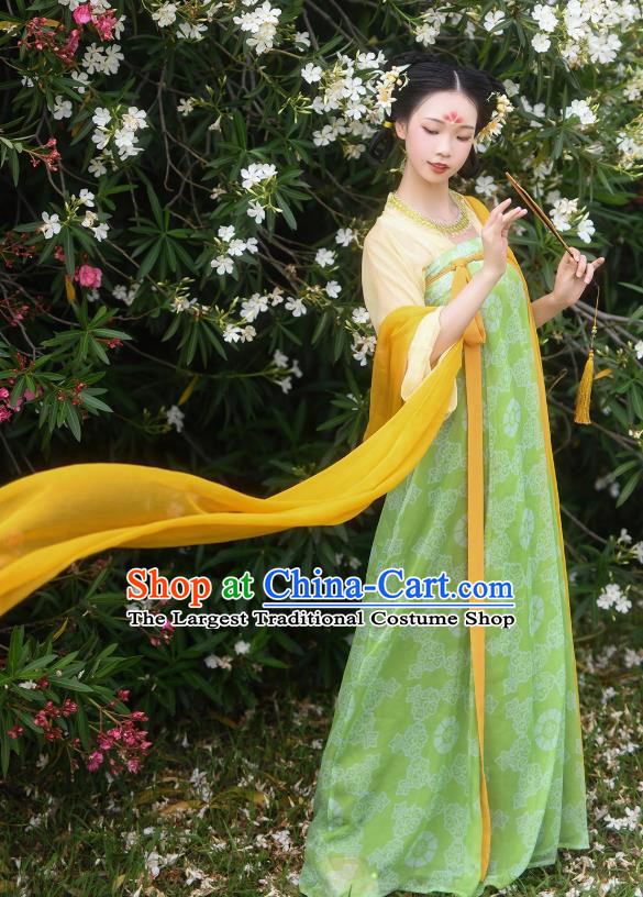 China Ancient Village Girl Green Hanfu Dress Tang Dynasty Young Lady Historical Costume Complete Set