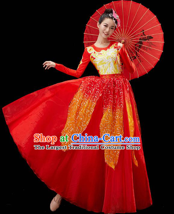 Chinese Traditional Spring Festival Gala Opening Dance Red Dress Modern Dance Flower Dance Costume