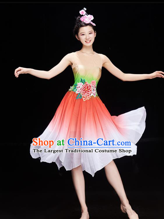 Chinese Modern Dance Group Dance Costume Traditional Spring Festival Gala Opening Dance Short Dress