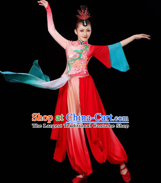 China Fan Dance Clothing Traditional Folk Dance Yangko Dance Performance Red Outfits