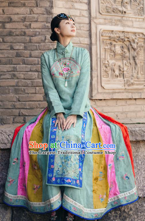 Chinese Embroidered Green Bust Skirt Traditional Ming Dynasty Horse Face Skirt National Woman Tang Suit Costume