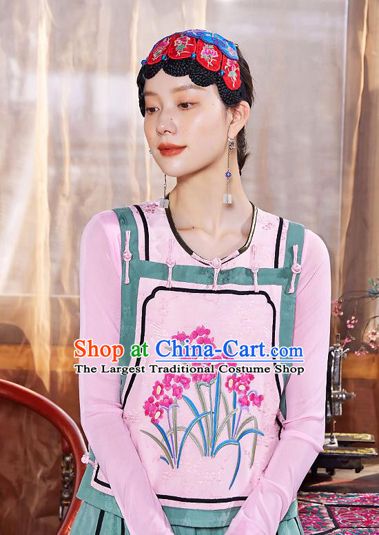 China Traditional Pink Waistcoat Clothing National Embroidered Orchids Vest Tang Suit Upper Outer Garment