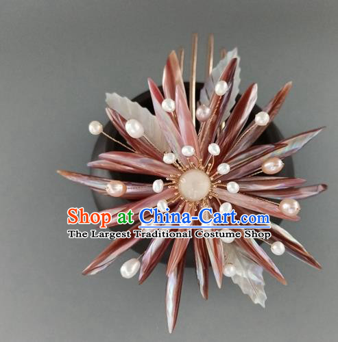 China Ancient Imperial Consort Chrysanthemum Hairpin Traditional Song Dynasty Shell Hair Stick