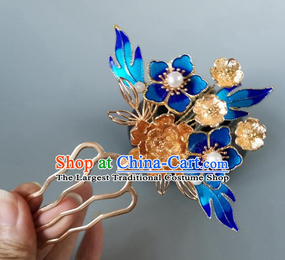 China Ancient Empress Golden Peony Hairpin Traditional Ming Dynasty Cloisonne Plum Blossom Hair Comb