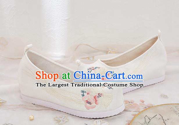 China Traditional White Cloth Shoes Handmade Ancient Princess Shoes National Embroidered Phoenix Shoes