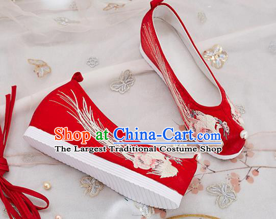 China National Embroidered Phoenix Shoes Traditional Red Cloth Shoes Handmade Ancient Princess Shoes