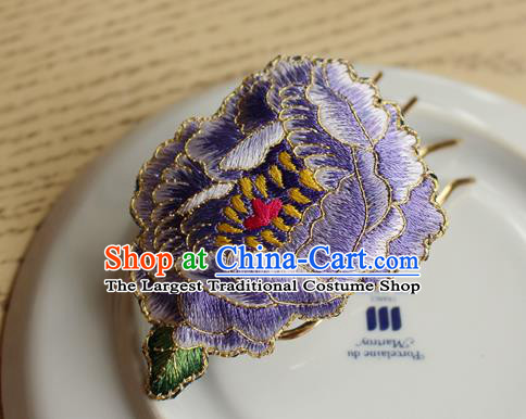 China Handmade National Embroidered Purple Peony Hair Comb Classical Cheongsam Hair Accessories