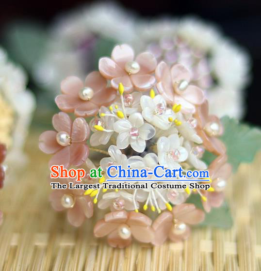 Chinese Ancient Palace Princess Pearls Hairpin Traditional Song Dynasty Court Lady Shell Hydrangea Hair Crown