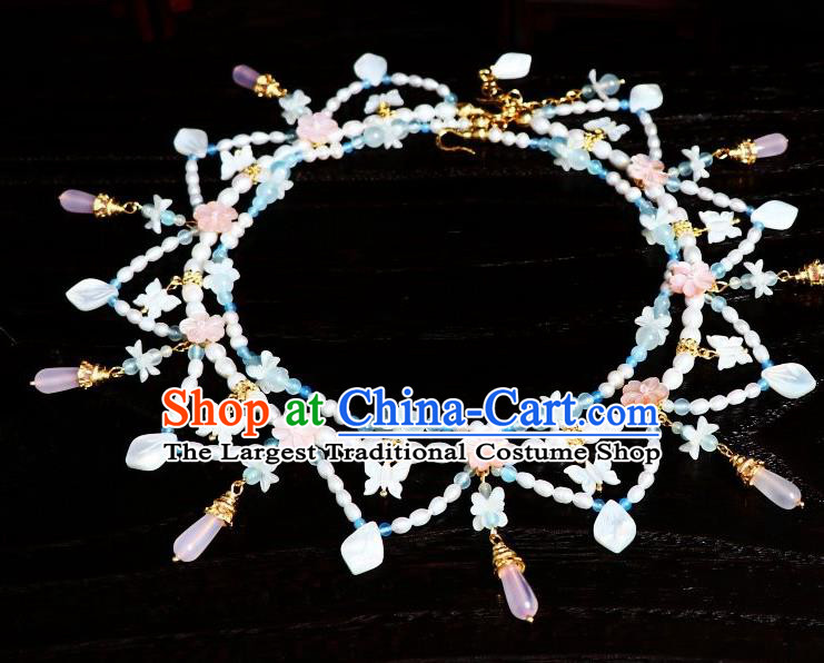 China Traditional Tang Dynasty Shell Butterfly Necklace Handmade Ancient Princess Tassel Necklet Accessories