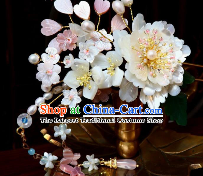 Chinese Ancient Imperial Concubine Tassel Hairpin Traditional Song Dynasty Court White Shell Butterfly Hair Stick