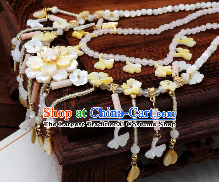 China Traditional Ming Dynasty Shell Flowers Necklace Handmade Ancient Princess Beads Tassel Necklet Accessories