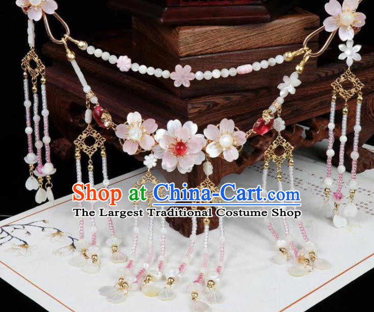 China Traditional Ming Dynasty Shell Petals Tassel Necklet Handmade Ancient Princess Sakura Necklace Accessories