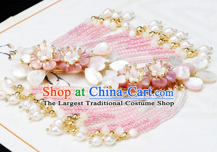 Chinese Ancient Princess Shell Plum Hair Stick Traditional Tang Dynasty Pearls Tassel Hair Claws