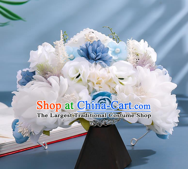 Chinese Ancient Court Woman Hair Accessories Traditional Song Dynasty Imperial Consort Silk Flowers Hair Crown