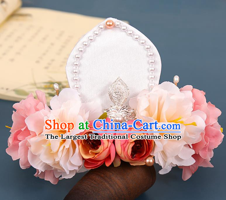 Chinese Ancient Imperial Consort Silk Flowers Hair Crown Traditional Song Dynasty Court Woman Hair Accessories