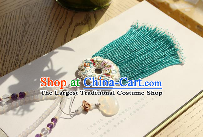 China Handmade Green Beads Tassel Necklet Accessories Traditional Cheongsam Embroidered Sachet Necklace