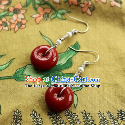 China Classical Cheongsam Silver Ear Jewelry Handmade National Red Coral Earrings