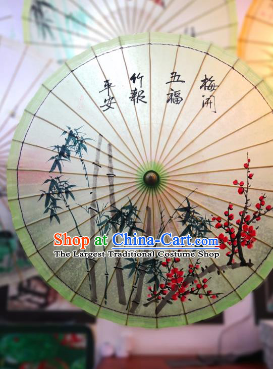 China Traditional Stage Performance Oilpaper Umbrella Hand Painting Plum Bamboo Umbrellas Classical Oil Paper Umbrella