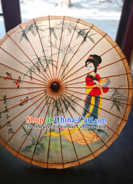 China Classical Oil Paper Umbrella Traditional Hanfu Oilpaper Umbrella Hand Ink Painting Palace Lady Umbrella