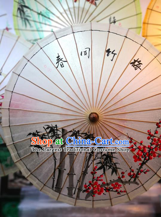 China Classical Oil Paper Umbrella Traditional Hanfu Oilpaper Umbrella Hand Painting Plum Bamboo Umbrella