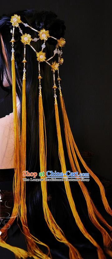 China Ancient Fairy Hair Accessories Handmade Traditional Cosplay Princess Golden Tassel Hair Clasp