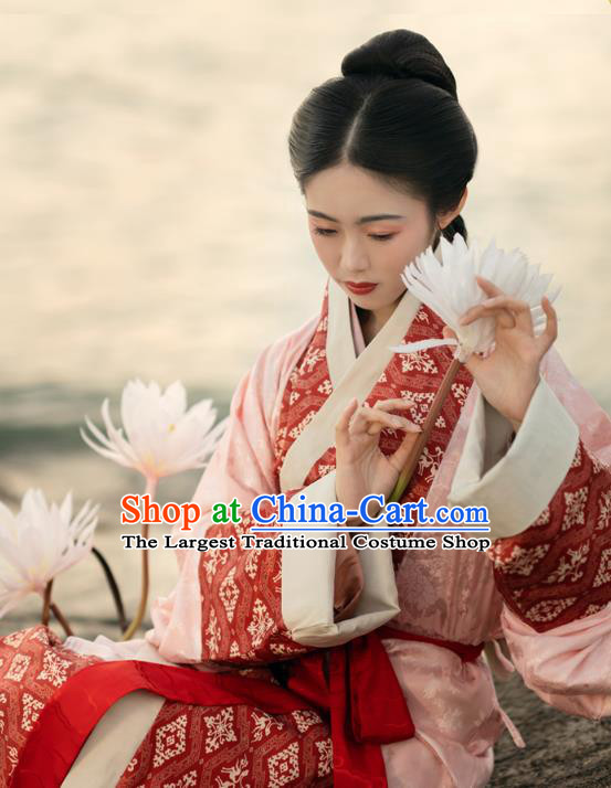 China Traditional Han Dynasty Royal Princess Historical Clothing Ancient Noble Lady Pink Hanfu Dress Garments