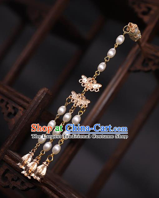 China Ancient Royal Princess Pearls Tassel Hairpin Traditional Ming Dynasty Court Woman Hair Stick