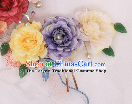 China Ancient Princess Pearls Hair Stick Traditional Song Dynasty Palace Lady Silk Peony Hairpin