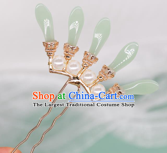 China Ancient Palace Lady Golden Hairpin Traditional Song Dynasty Princess Green Bamboo Leaf Hair Stick