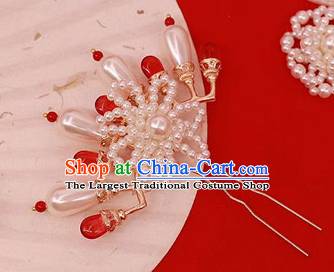 China Ancient Palace Lady Hairpin Traditional Ming Dynasty Princess Pearls Hair Stick