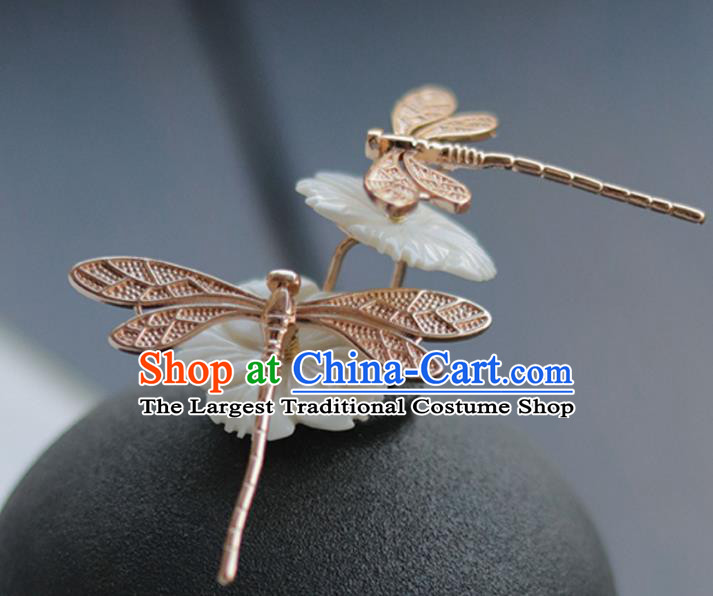 China Ancient Noble Lady Jade Hairpin Traditional Ming Dynasty Princess Golden Dragonfly Hair Stick